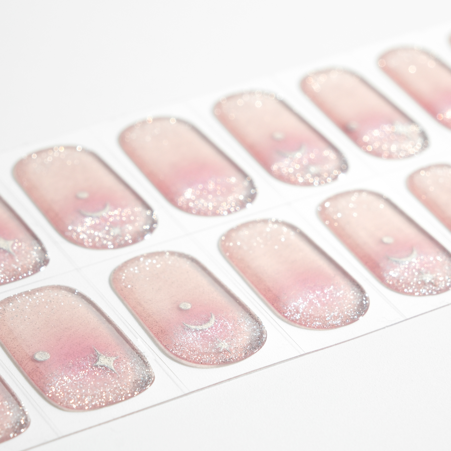 Pink Gradient Glitter Moon & Star Gel Nail Strips