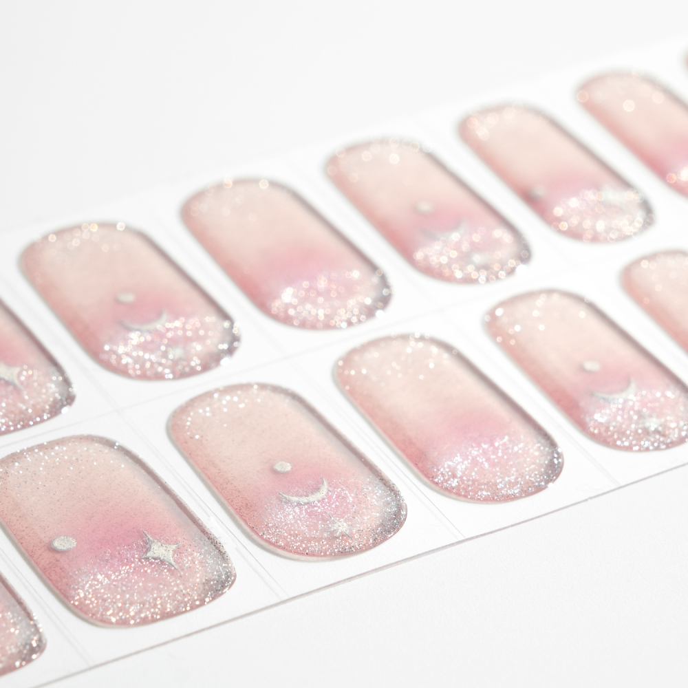 Pink Gradient Glitter Moon & Star Gel Nail Strips