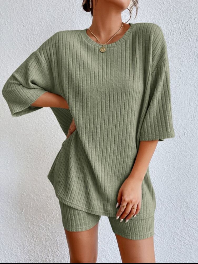 Women's European and American Style Casual Round Neck Shorts & Short Sleeve Pajama Set, Summer Loungewear Suit