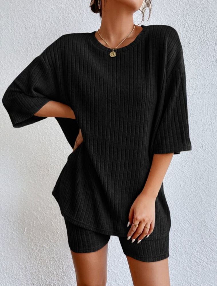 Women's European and American Style Casual Round Neck Shorts & Short Sleeve Pajama Set, Summer Loungewear Suit