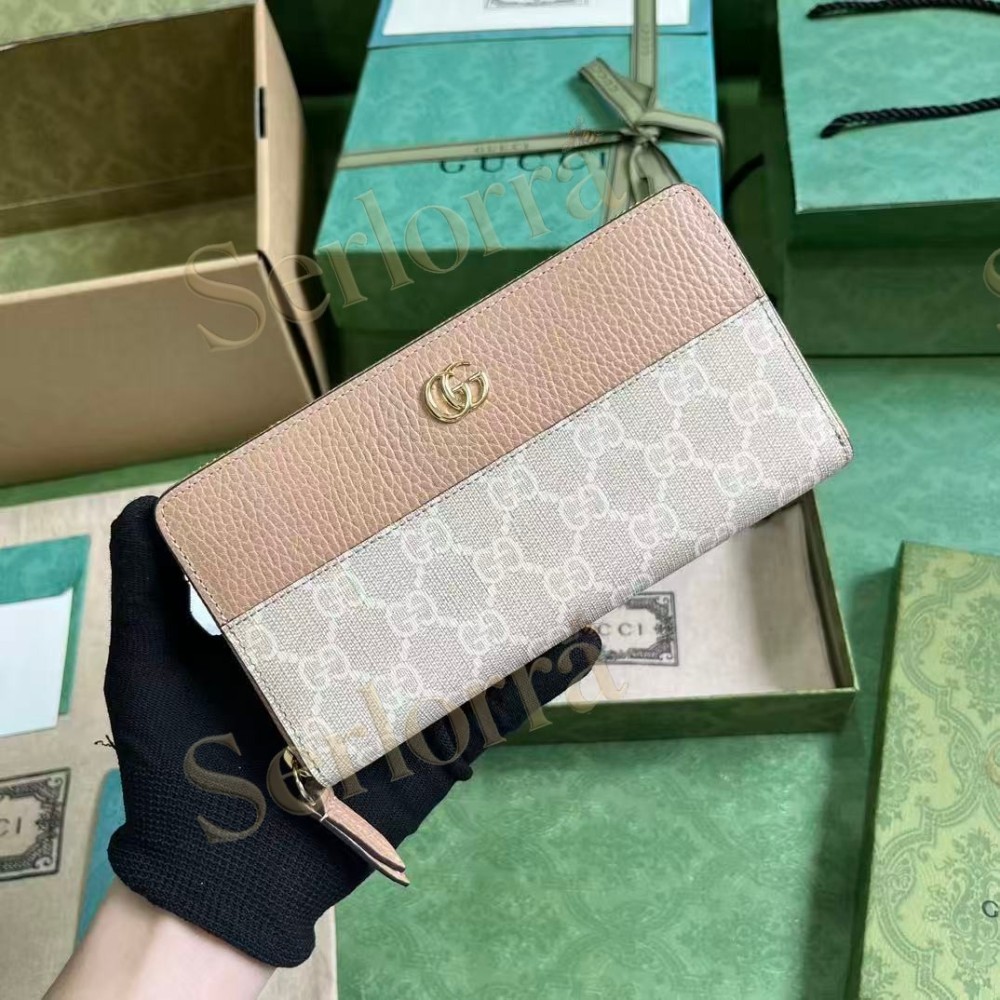 GUCCI BI-COLOR GG MARMONT ZIP AROUND WALLET
