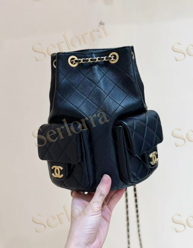 CHANEL MASTER BLACK BACKPACK SHINY LAMBSKIN & GOLD-TONE METAL