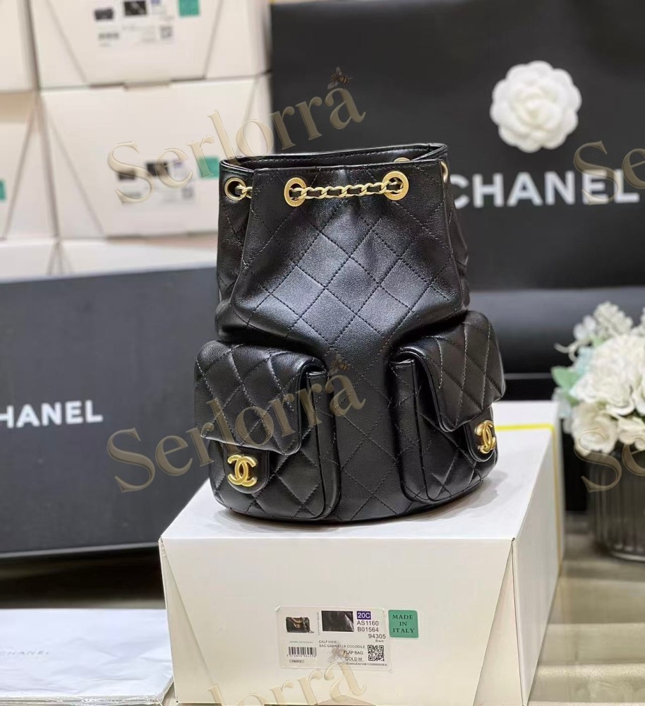 CHANEL MASTER BLACK BACKPACK SHINY LAMBSKIN & GOLD-TONE METAL