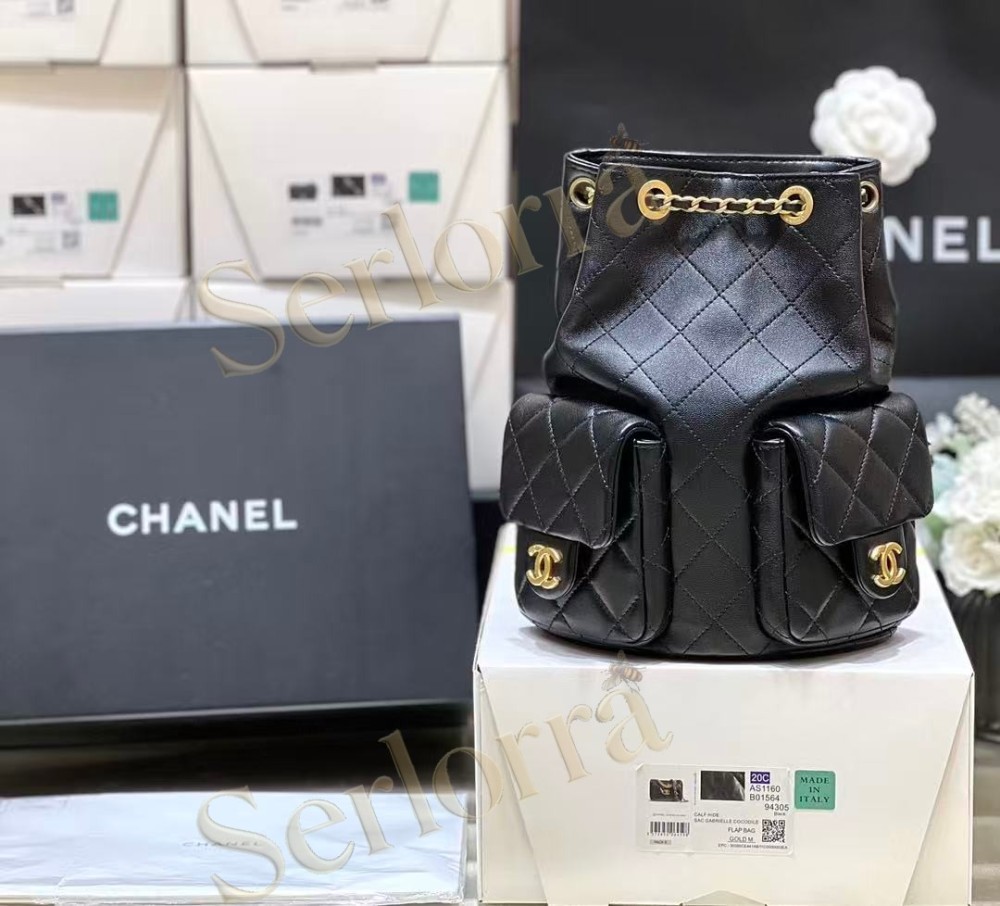 CHANEL MASTER BLACK BACKPACK SHINY LAMBSKIN & GOLD-TONE METAL