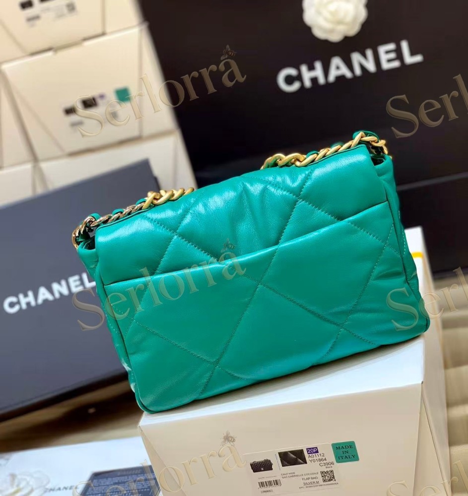 CHANEL MASTER LARGE 19 BLACK GOATSKIN FLAP WITH TWO-TONE CHAIN