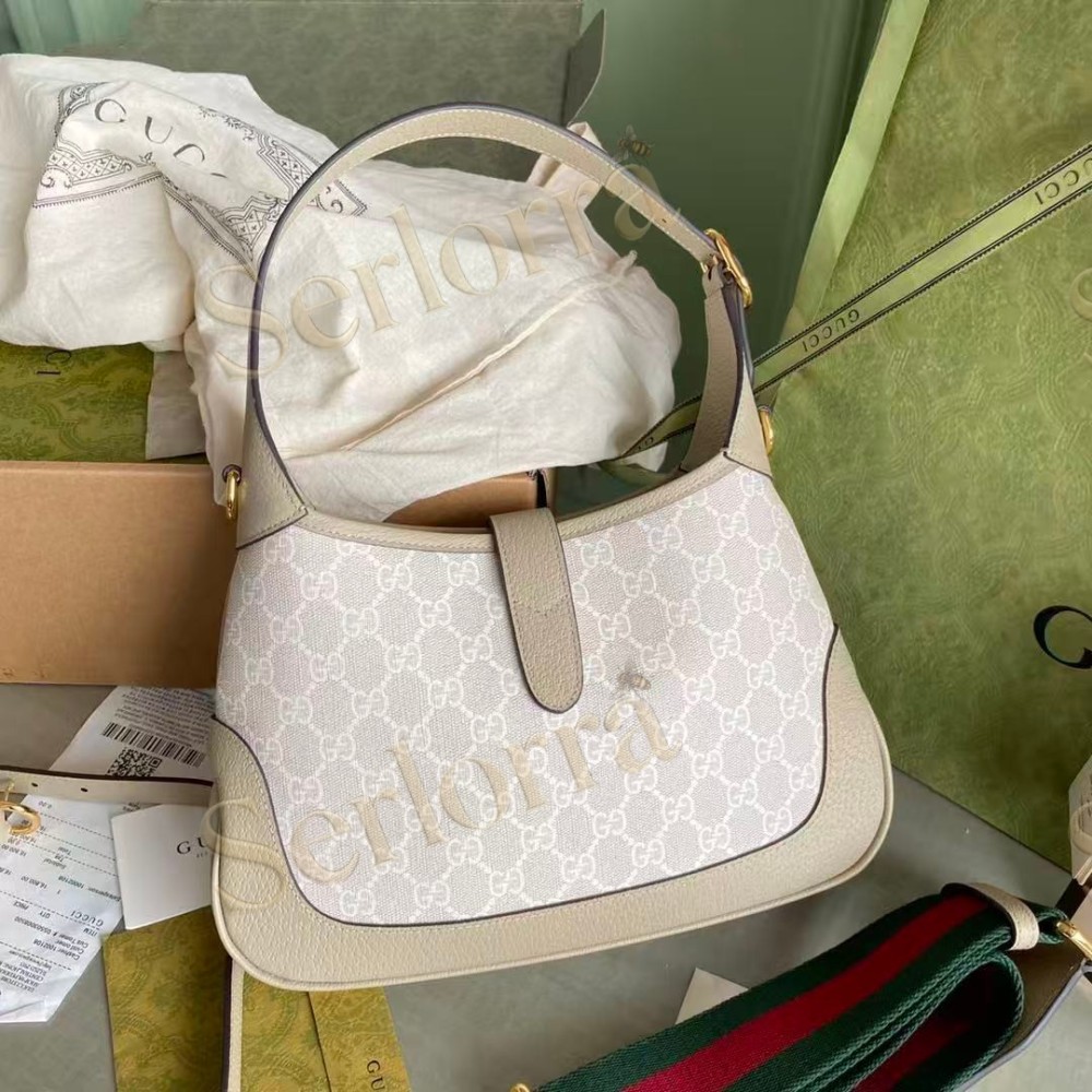 GUCCI JACKIE 1961 GG SMALL SHOULDER BAG BEIGE AND BLUE