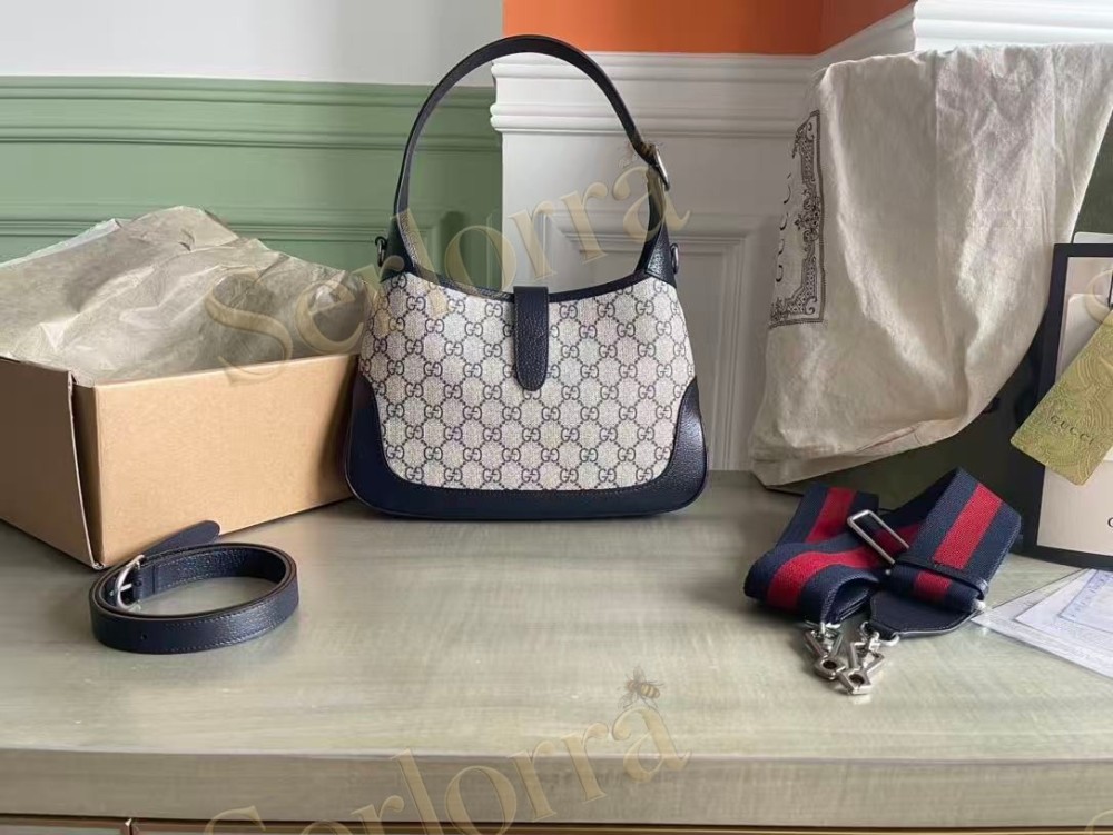 GUCCI JACKIE 1961 GG SMALL SHOULDER BAG BEIGE AND BLUE