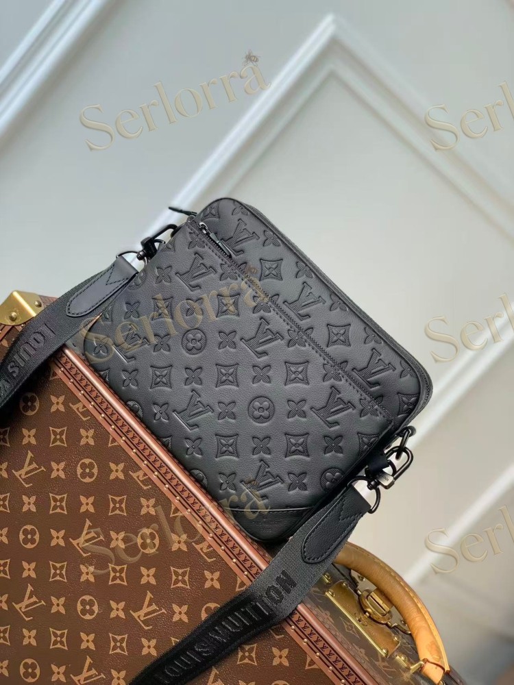 LOUIS VUITTON EMBOSSED LEATHER AND COWHIDE MESSENGER BAG SHOULDER CROSSBODY BAG