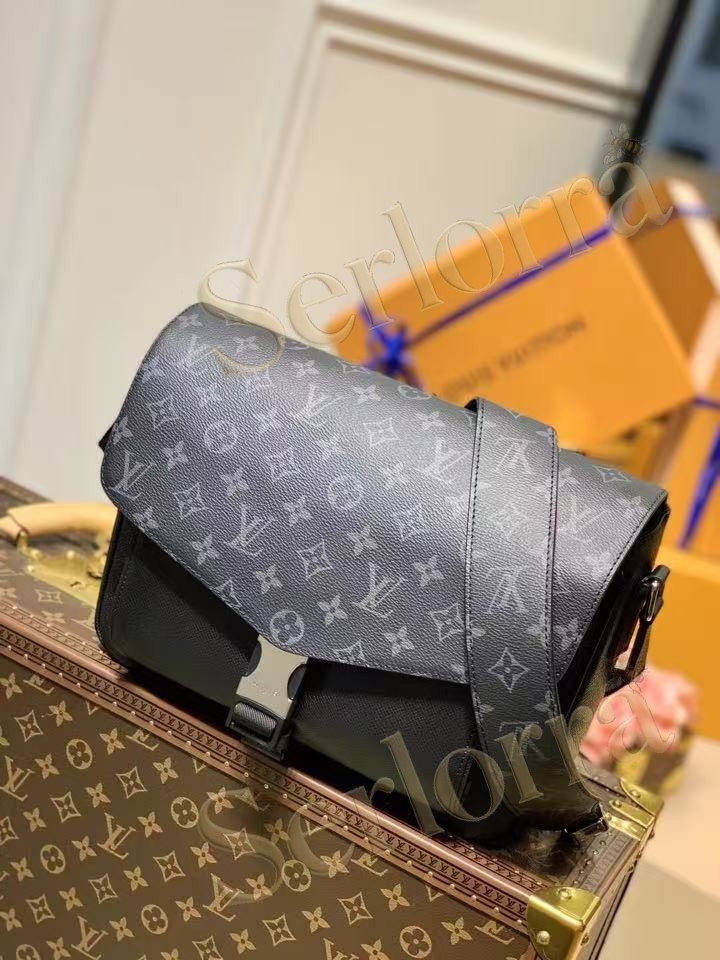 LOUIS VUITTON SHOULDER BAG BLACK GREY TAIGA RAMA MONOGRAM ECLIPSE