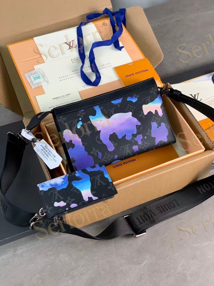 LOUIS VUITTON MONOGRAM ECLIPSE SUNRISE ROOM WITH A VIEW GASTON WEARABLE WALLET BLUE PURPLE