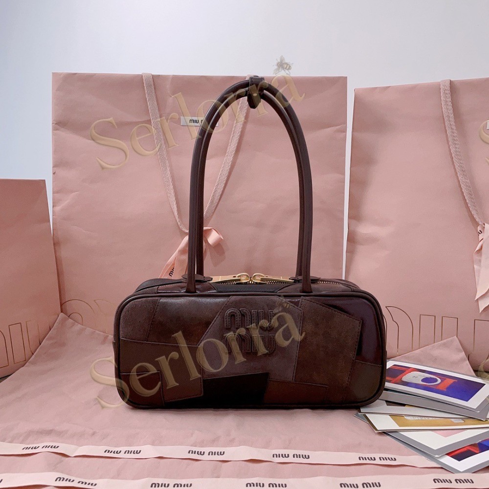 MIU MIU BEAU LEATHER BRIAR WOOD PATCHWORK PATCHWORK BAG