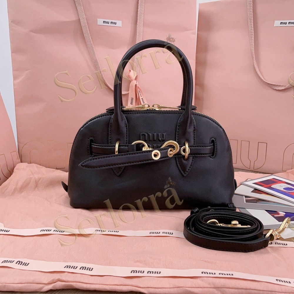 MIU MIU AVENTURE VINTAGE VEGETABLE-TANNED LAMBSKIN TOP-HANDLE BAG
