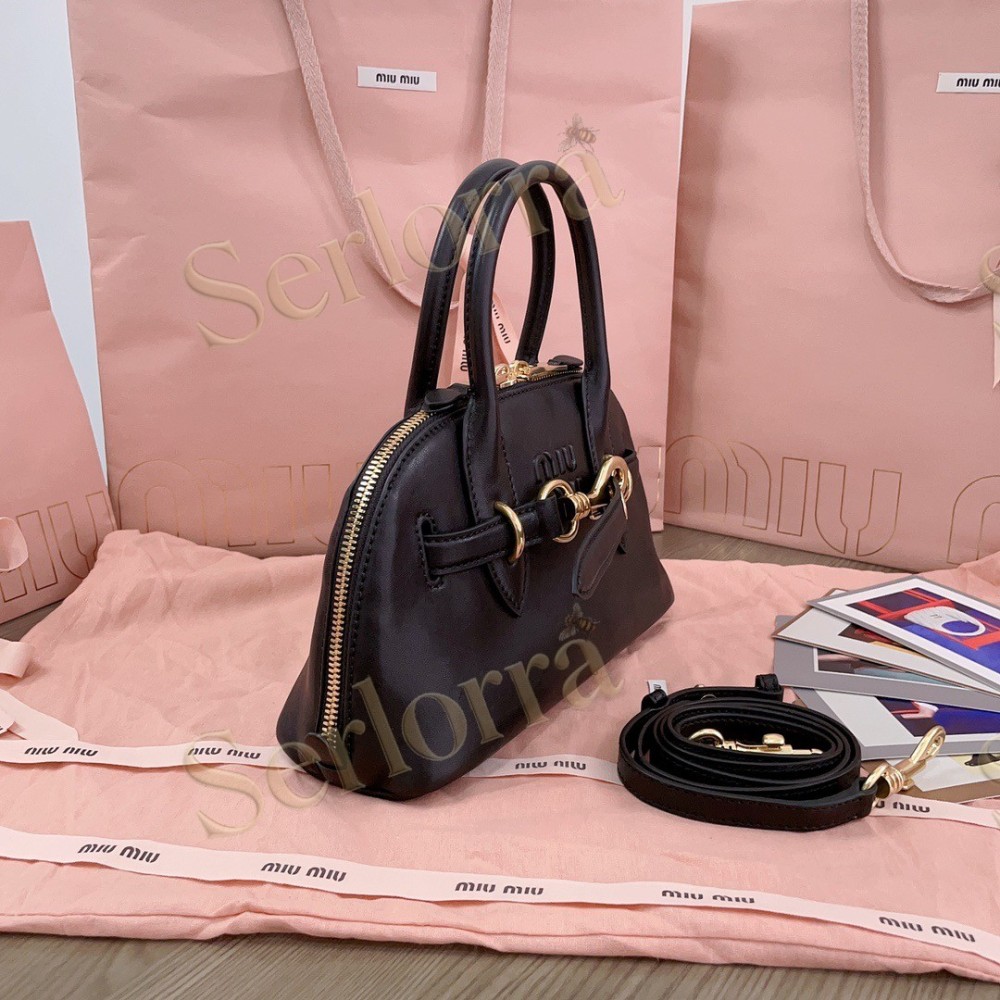 MIU MIU AVENTURE VINTAGE VEGETABLE-TANNED LAMBSKIN TOP-HANDLE BAG