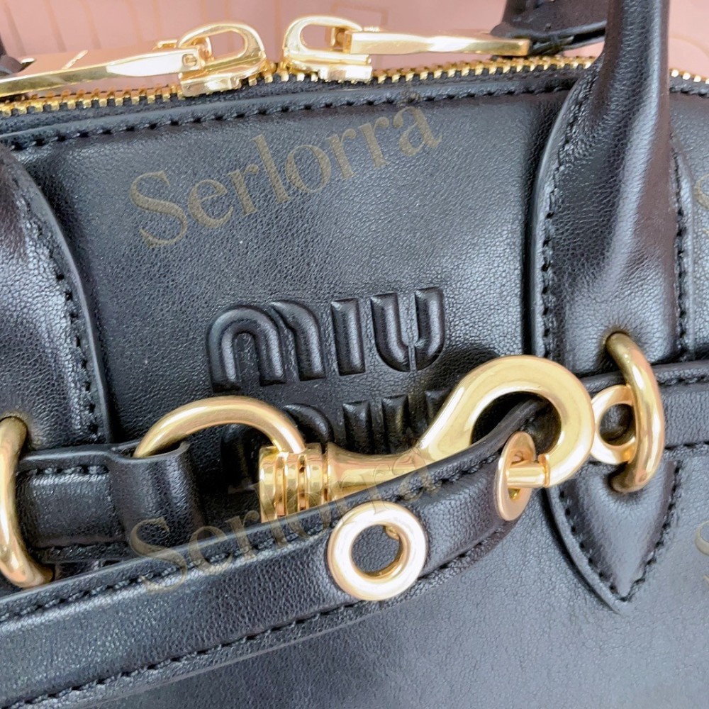 MIU MIU AVENTURE VINTAGE VEGETABLE-TANNED LAMBSKIN TOP-HANDLE BAG
