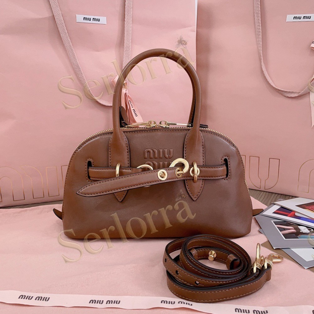 MIU MIU AVENTURE VINTAGE VEGETABLE-TANNED LAMBSKIN TOP-HANDLE BAG