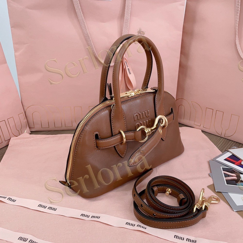 MIU MIU AVENTURE VINTAGE VEGETABLE-TANNED LAMBSKIN TOP-HANDLE BAG
