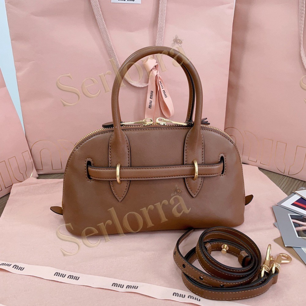 MIU MIU AVENTURE VINTAGE VEGETABLE-TANNED LAMBSKIN TOP-HANDLE BAG