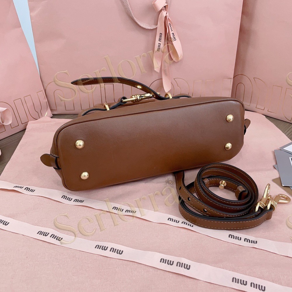 MIU MIU AVENTURE VINTAGE VEGETABLE-TANNED LAMBSKIN TOP-HANDLE BAG
