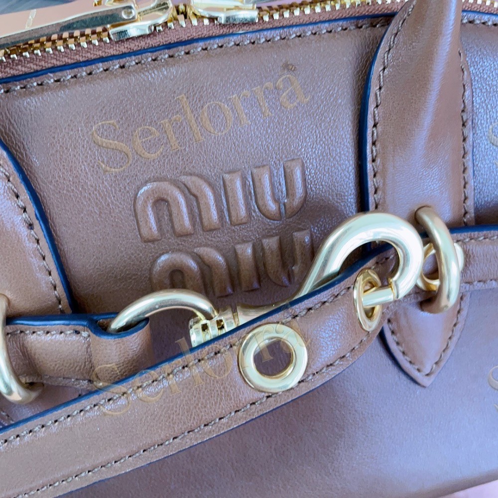MIU MIU AVENTURE VINTAGE VEGETABLE-TANNED LAMBSKIN TOP-HANDLE BAG