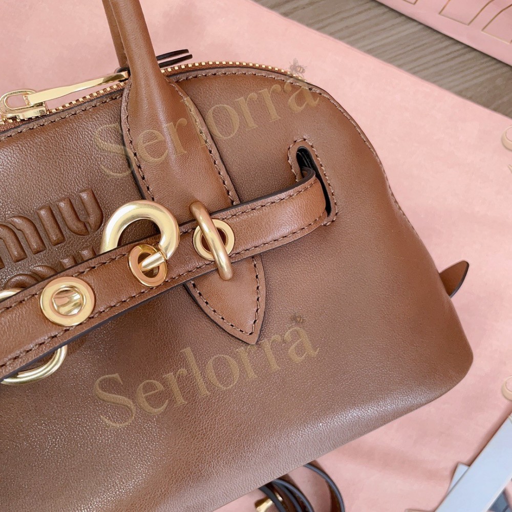 MIU MIU AVENTURE VINTAGE VEGETABLE-TANNED LAMBSKIN TOP-HANDLE BAG