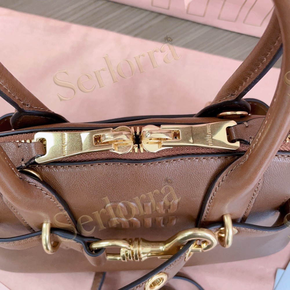 MIU MIU AVENTURE VINTAGE VEGETABLE-TANNED LAMBSKIN TOP-HANDLE BAG