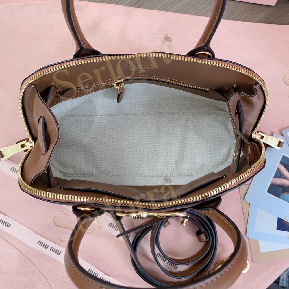 MIU MIU AVENTURE VINTAGE VEGETABLE-TANNED LAMBSKIN TOP-HANDLE BAG