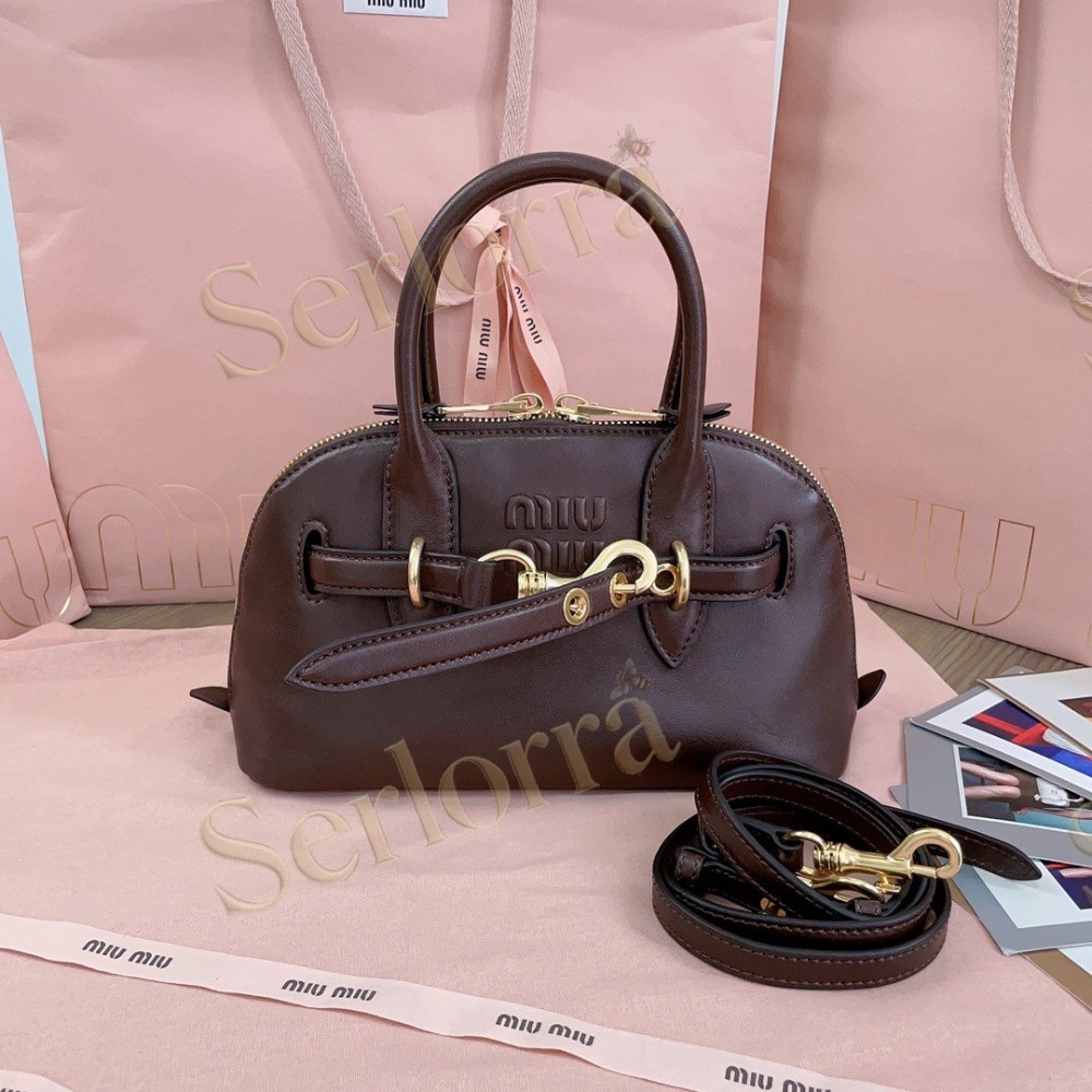MIU MIU AVENTURE VINTAGE VEGETABLE-TANNED LAMBSKIN TOP-HANDLE BAG
