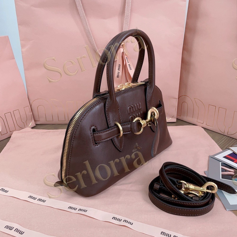 MIU MIU AVENTURE VINTAGE VEGETABLE-TANNED LAMBSKIN TOP-HANDLE BAG