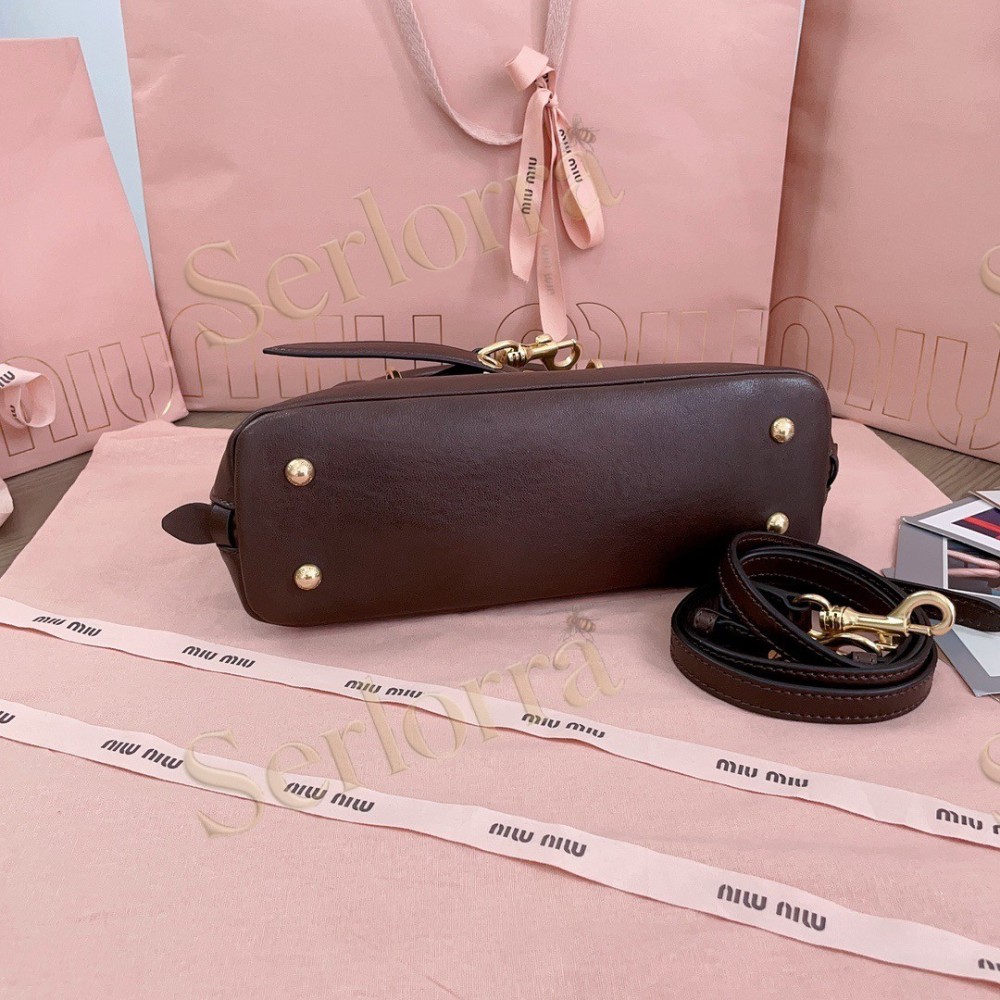 MIU MIU AVENTURE VINTAGE VEGETABLE-TANNED LAMBSKIN TOP-HANDLE BAG