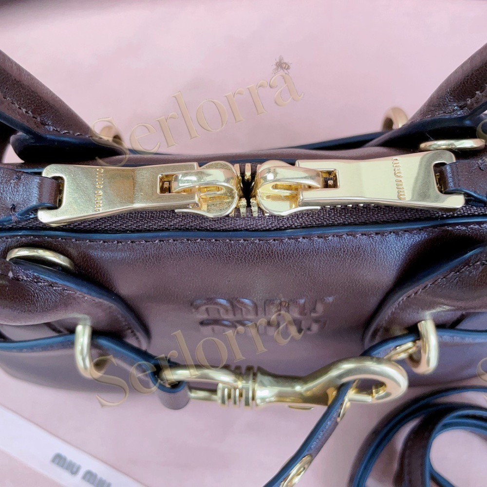 MIU MIU AVENTURE VINTAGE VEGETABLE-TANNED LAMBSKIN TOP-HANDLE BAG