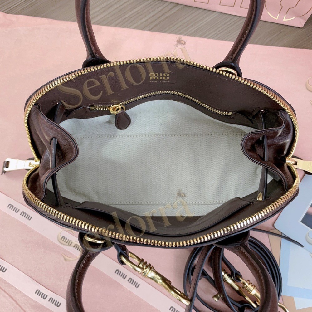 MIU MIU AVENTURE VINTAGE VEGETABLE-TANNED LAMBSKIN TOP-HANDLE BAG