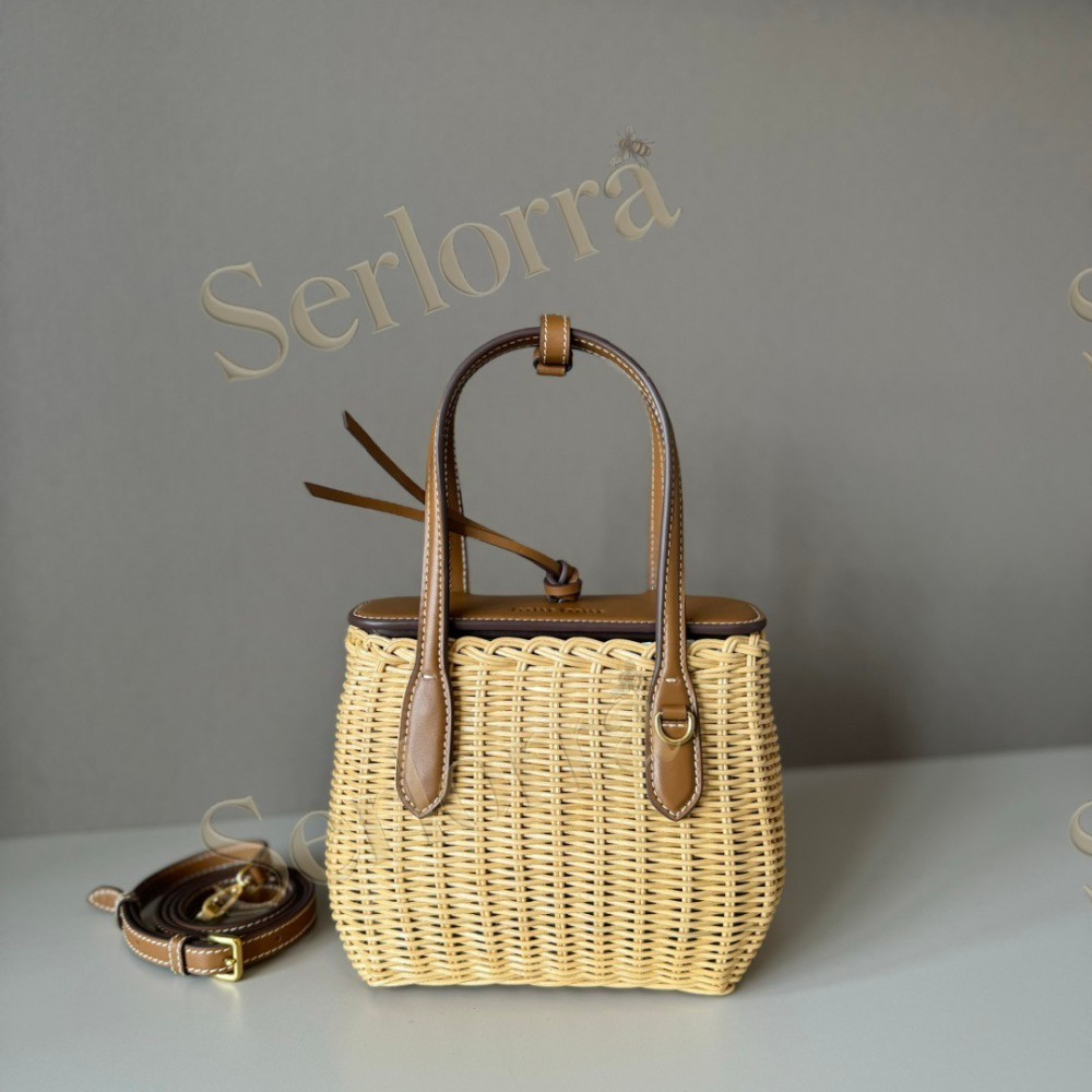 MIU MIU WICKER AND LEATHER HANDBAG