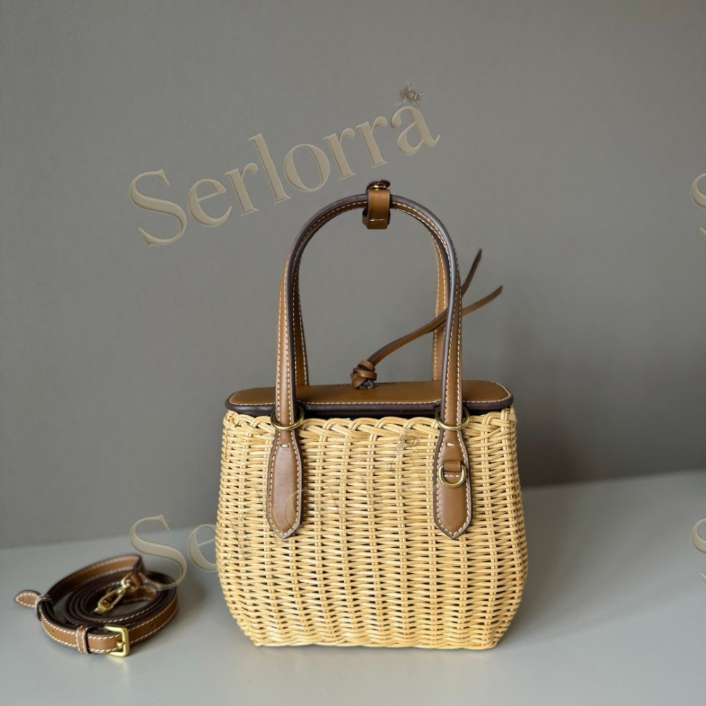 MIU MIU WICKER AND LEATHER HANDBAG