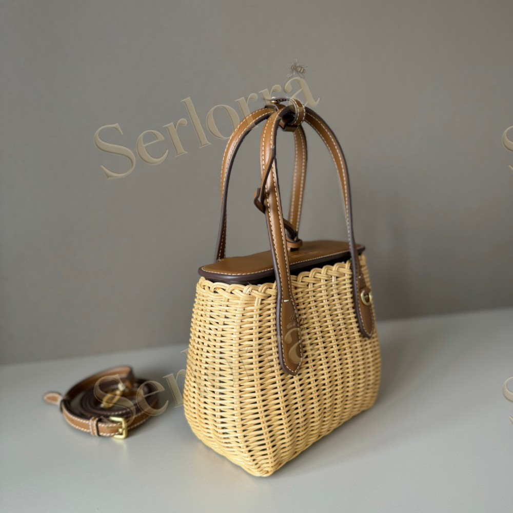 MIU MIU WICKER AND LEATHER HANDBAG