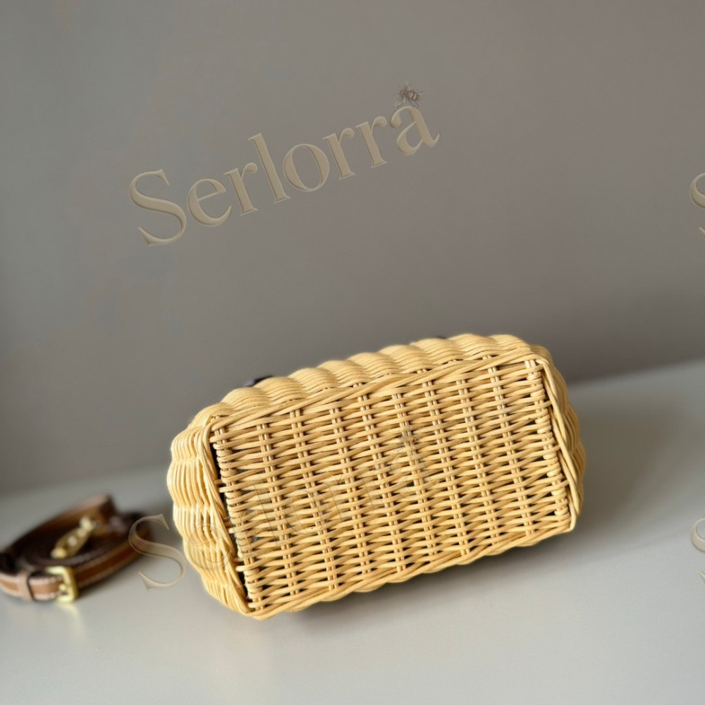 MIU MIU WICKER AND LEATHER HANDBAG