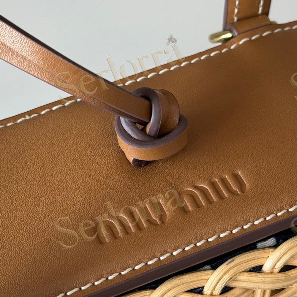 MIU MIU WICKER AND LEATHER HANDBAG