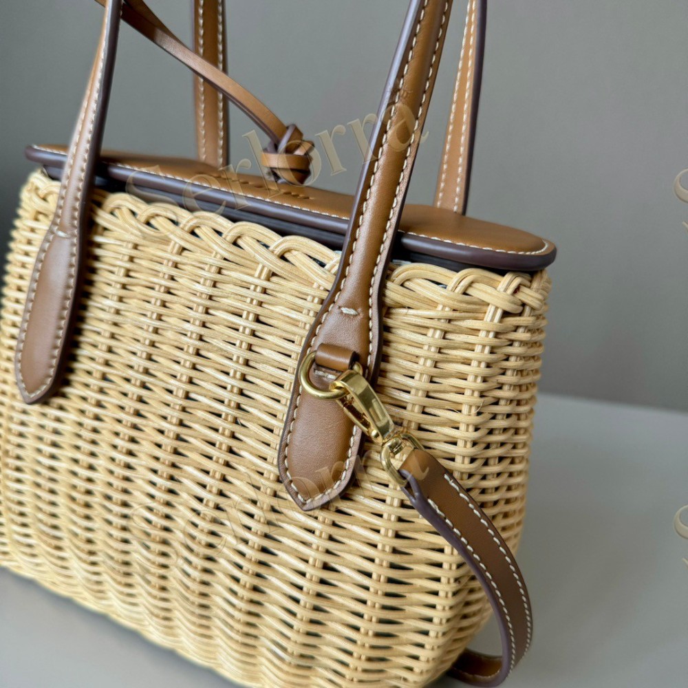 MIU MIU WICKER AND LEATHER HANDBAG
