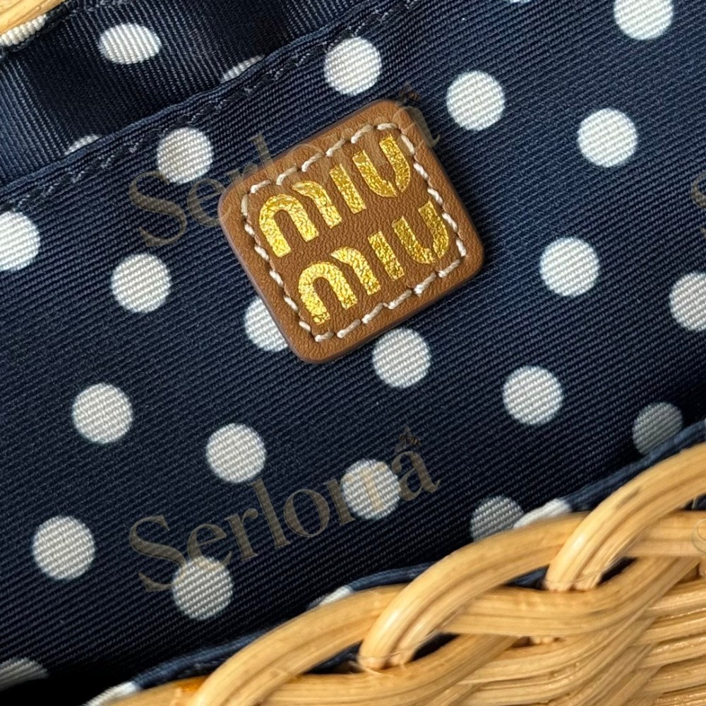 MIU MIU WICKER AND LEATHER HANDBAG