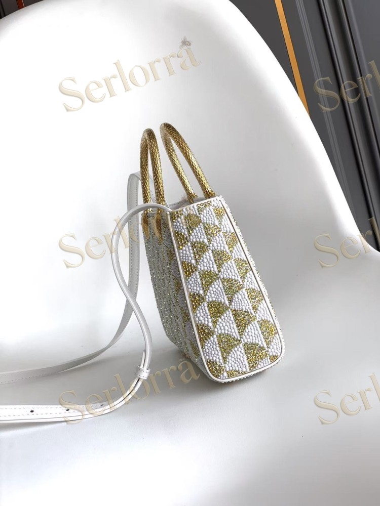 BVLGARI SERPENTINE DUO CRYSTAL-EMBELLISHED CALFSKIN TOP HANDLE BAG