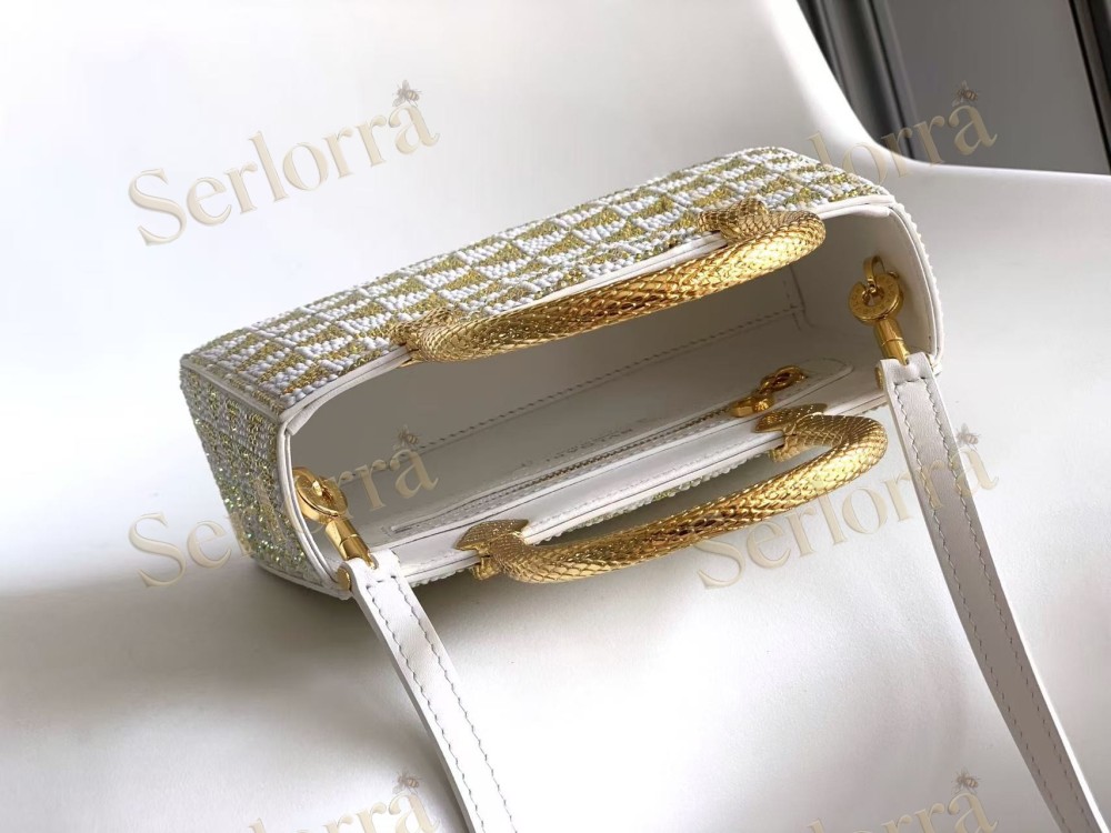 BVLGARI SERPENTINE DUO CRYSTAL-EMBELLISHED CALFSKIN TOP HANDLE BAG