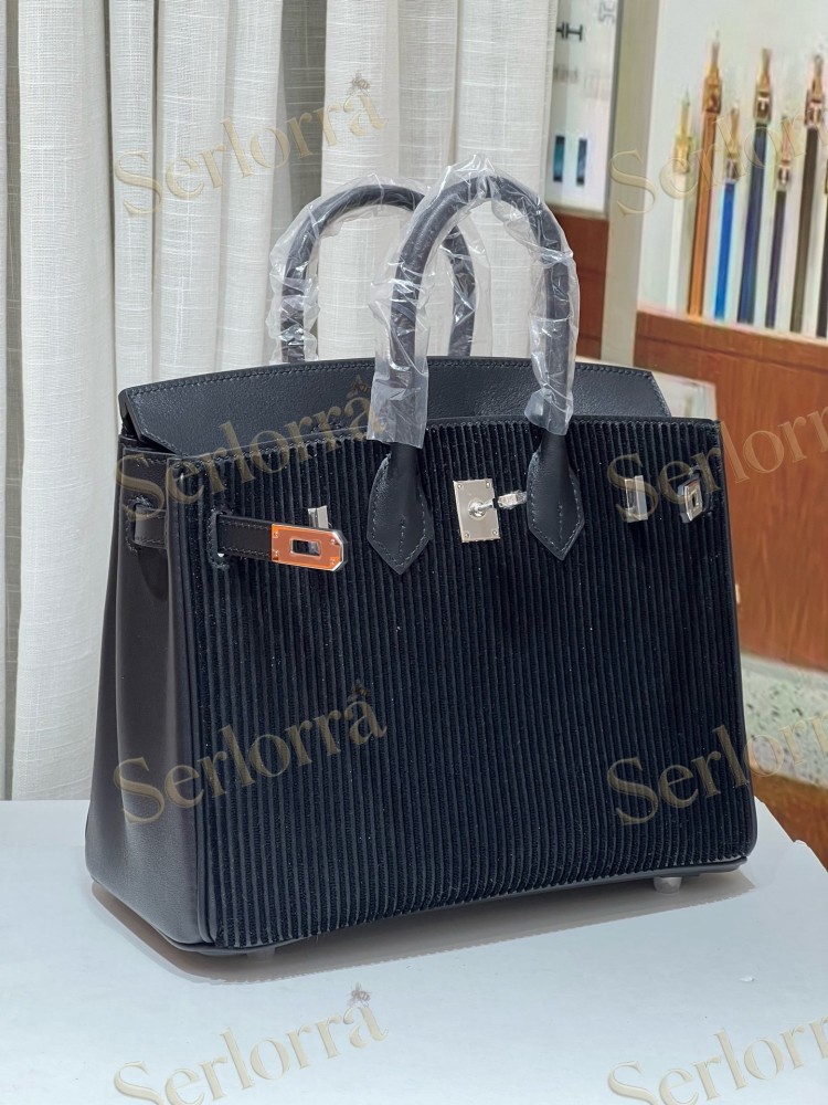 HERMES BIRKIN 25 PLEATED SWIFT LEATHER WITH PALLADIUM HARDWARE