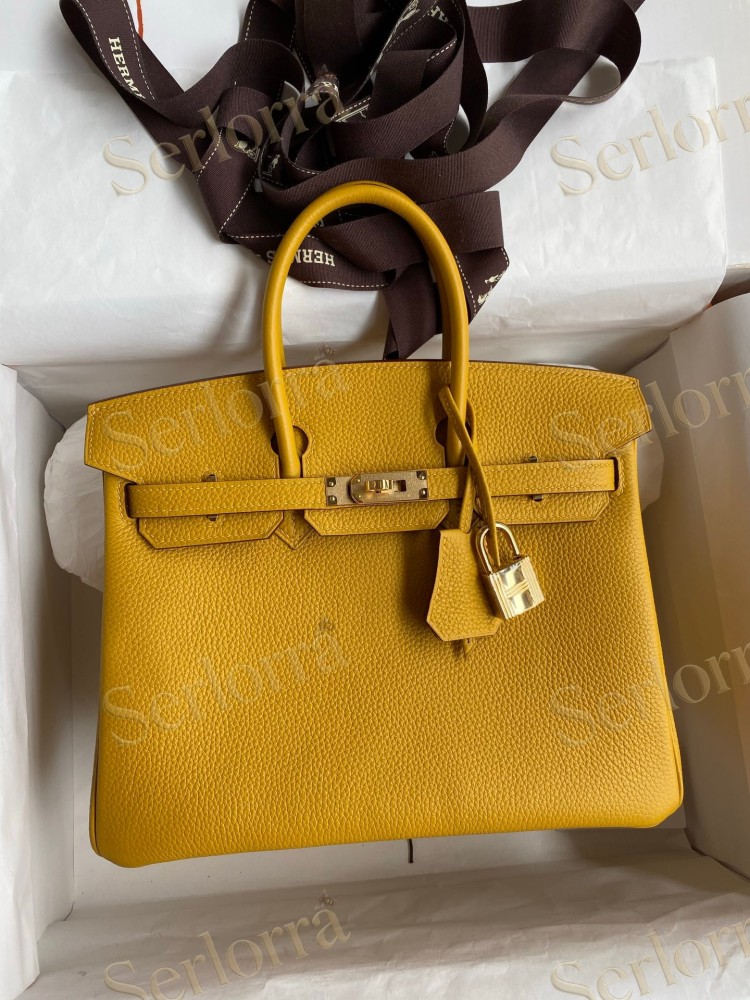 HERMES BIRKIN 25 TOGO LEATHER IN AMBRE WITH GOLD HARDWARE