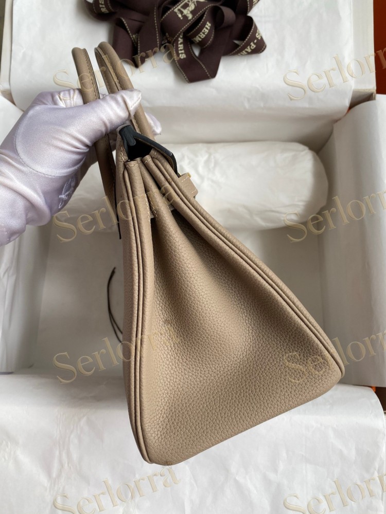 HERMES BIRKIN 25 TOGO LEATHER IN GRIS TOURTERELLE WITH GOLD HARDWARE