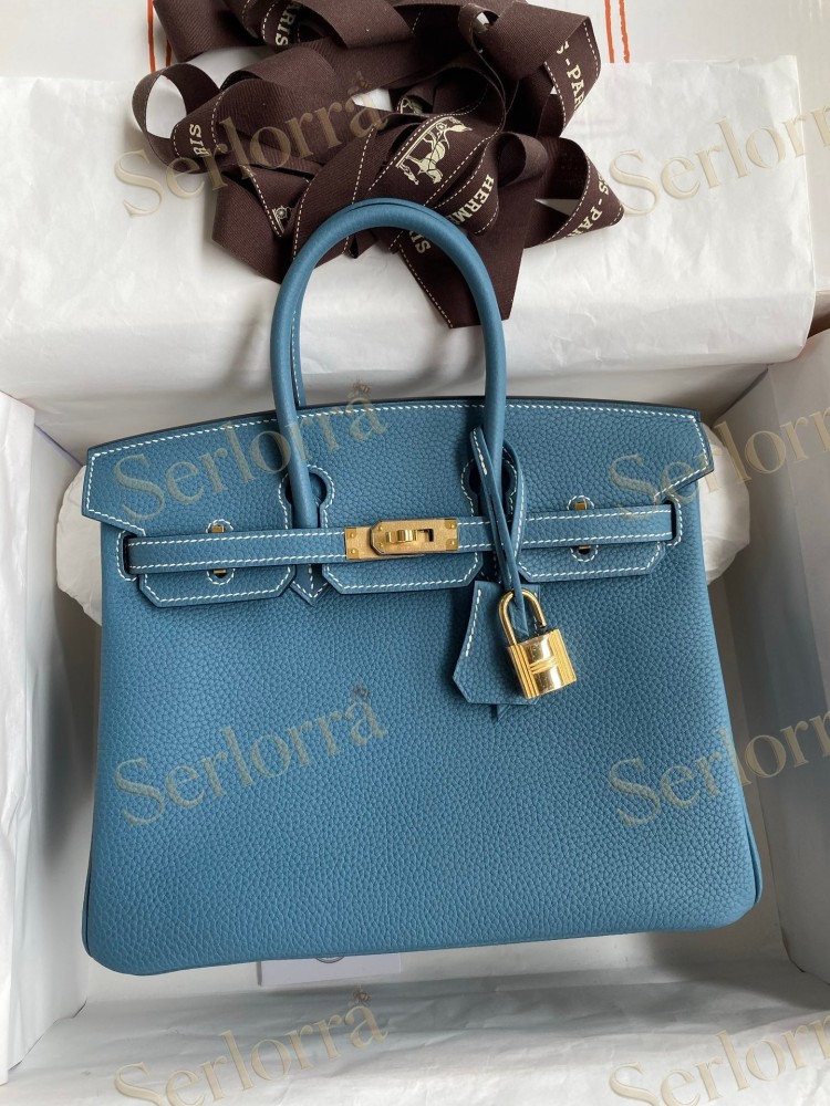 HERMES BIRKIN 25 TOGO LEATHER IN BLEU JEAN WITH GOLD HARDWARE
