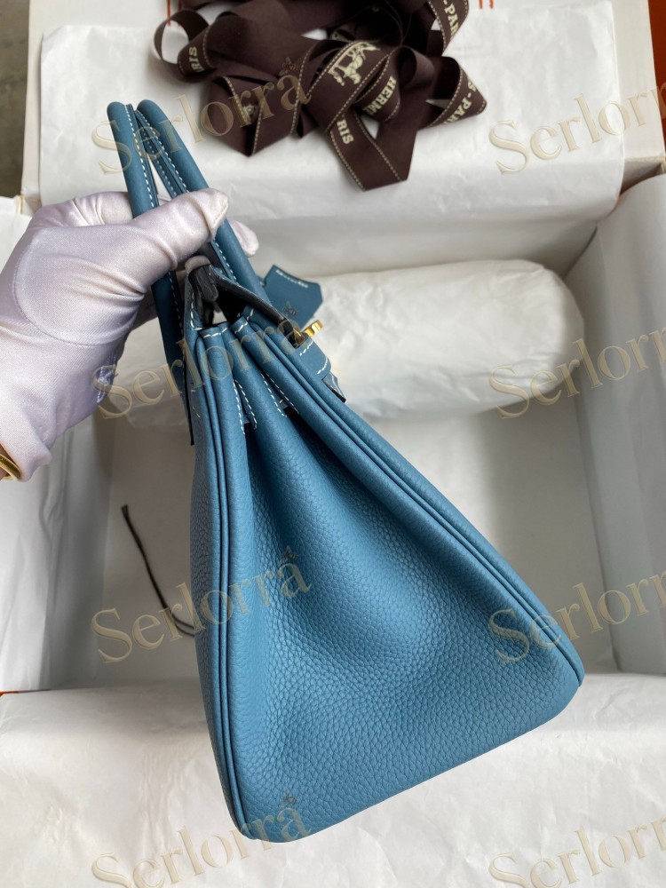 HERMES BIRKIN 25 TOGO LEATHER IN BLEU JEAN WITH GOLD HARDWARE
