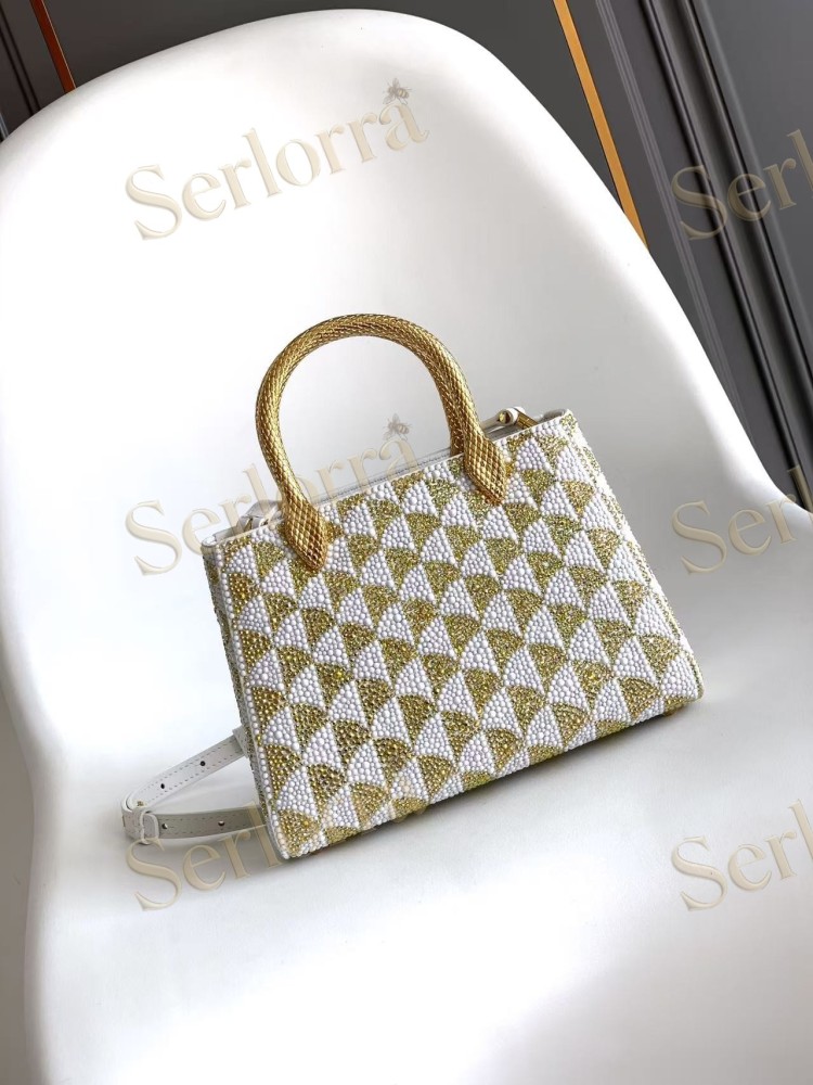 BVLGARI SERPENTINE DUO CRYSTAL-EMBELLISHED CALFSKIN TOP HANDLE BAG
