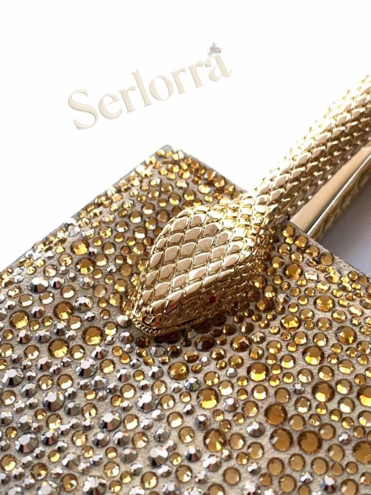 BVLGARI SERPENTINE MINI CRYSTAL-EMBELLISHED SPARKLING SUEDE TOP HANDLE BAG