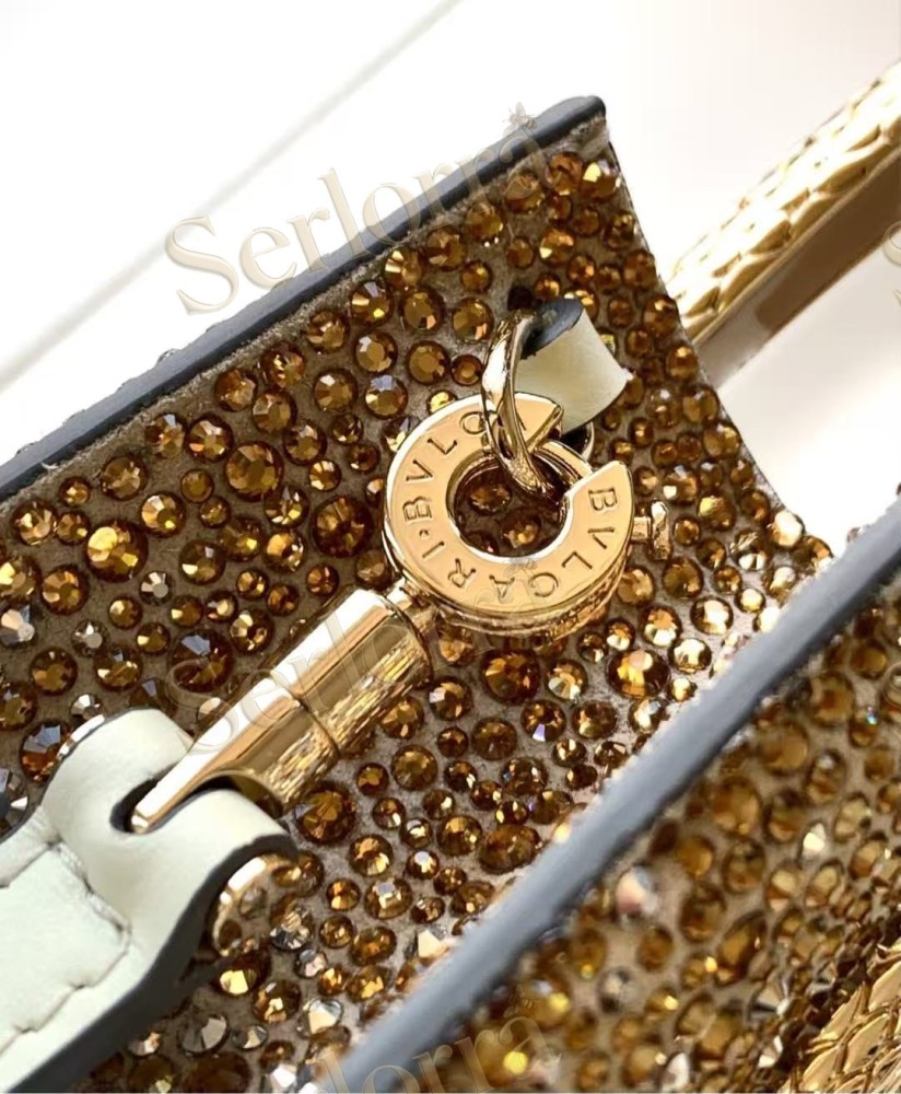 BVLGARI SERPENTINE MINI CRYSTAL-EMBELLISHED SPARKLING SUEDE TOP HANDLE BAG