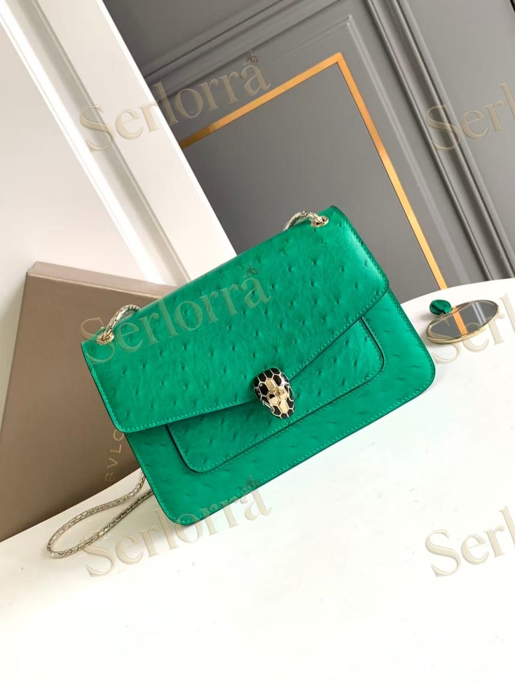 BVLGARI SERPENTI FOREVER LARGE OSTRICH-EMBOSSED CALFSKIN CROSSBODY BAG