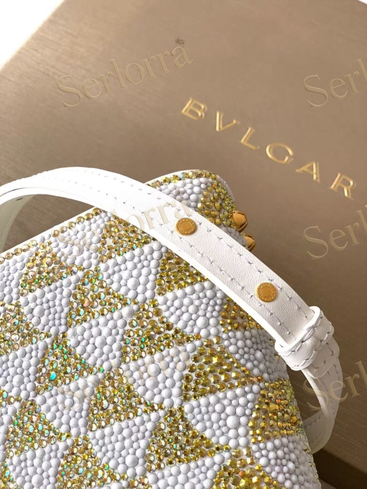 BVLGARI SERPENTINE DUO CRYSTAL-EMBELLISHED CALFSKIN TOP HANDLE BAG